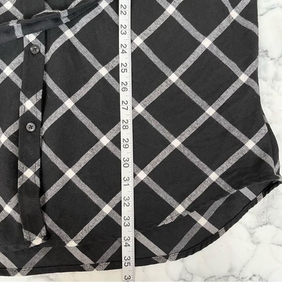 Agnes & Dora black ivory window pane flannel button up tunic top belt size XL - Picture 9 of 11